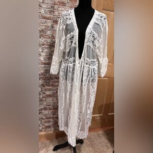 Elegant White Lace Duster Kimono Sheer Floral Boho Romantic Bridal Festival 3X